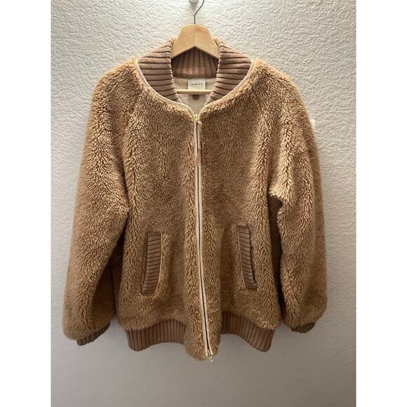 Varley Ella Long Line Sherpa Bomber Jacket Tan Teddy Zip Up Womens M Cozy Winter - Picture 4 of 9